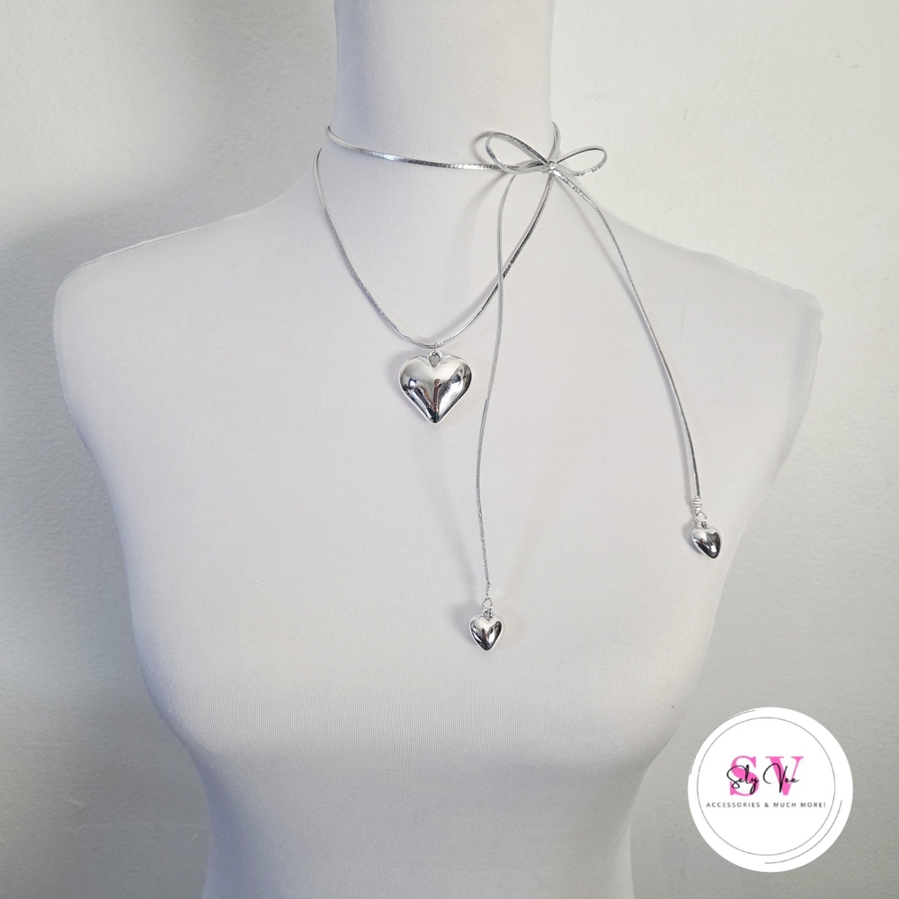 Silver heart choker necklace